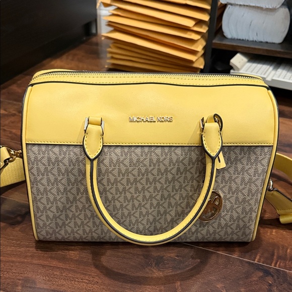 Michael Kors Handbags - NWOT - new Michael Kors Yellow and Brown Logo large Satchel